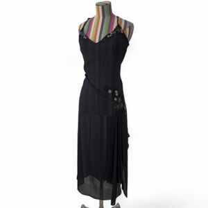 Vintage Linea Donatella Sheer Maxi Floral Appliqué Slip Pleated Slit